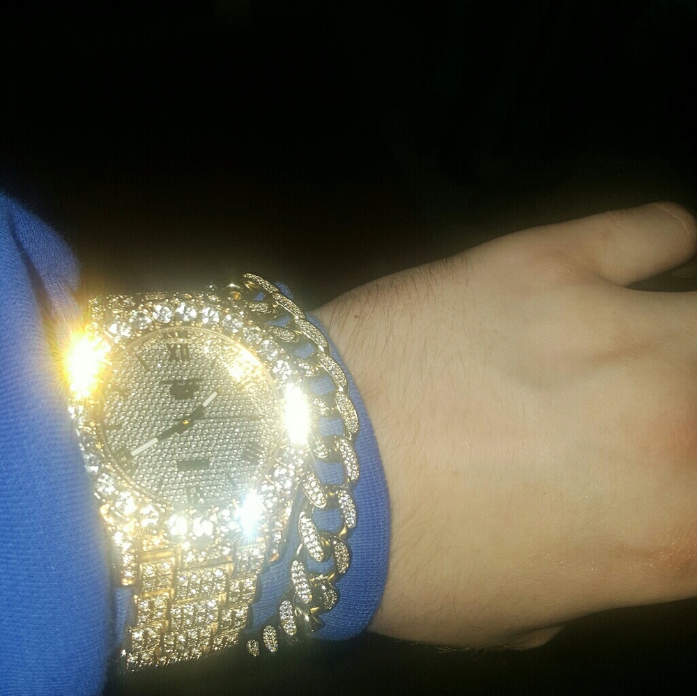 ICED OUT watch and 18k bracelet/chain Set